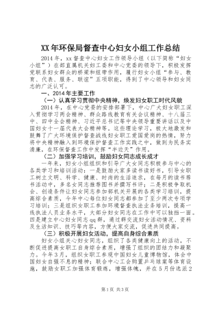 XX年环保局督查中心妇女小组工作总结