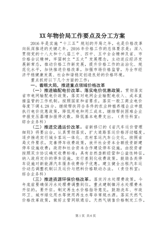XX年物价局工作要点及分工方案