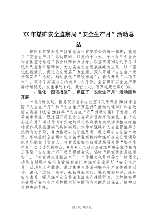 XX年煤矿安全监察局“安全生产月”活动总结