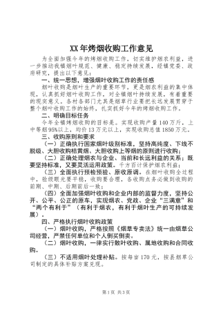 XX年烤烟收购工作意见