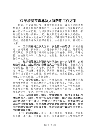 XX年清明节森林防火特防期工作方案