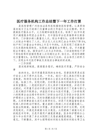 医疗服务机构工作总结暨下一年工作打算