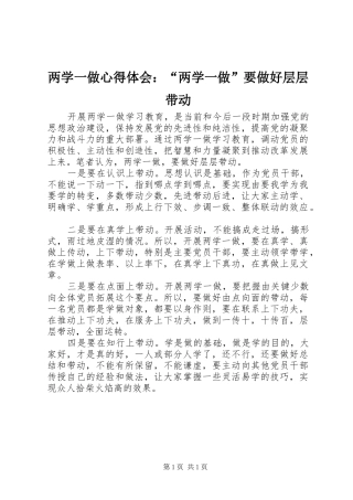 两学一做心得体会：“两学一做”要做好层层带动