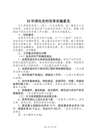 XX年深化农村改革实施意见