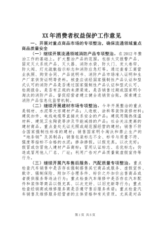 XX年消费者权益保护工作意见