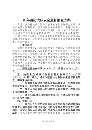 XX年消防大队安全监督抽查方案