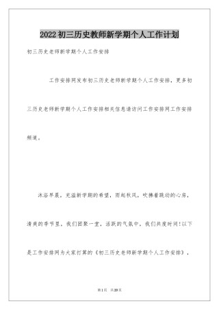 2024初三历史教师新学期个人工作计划