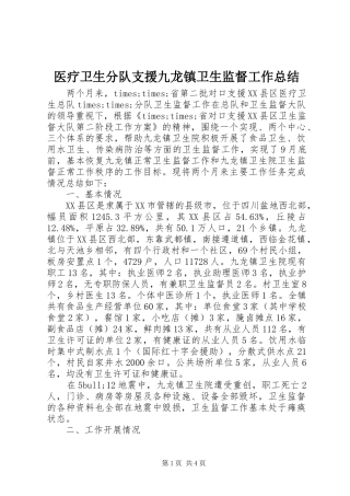 医疗卫生分队支援九龙镇卫生监督工作总结