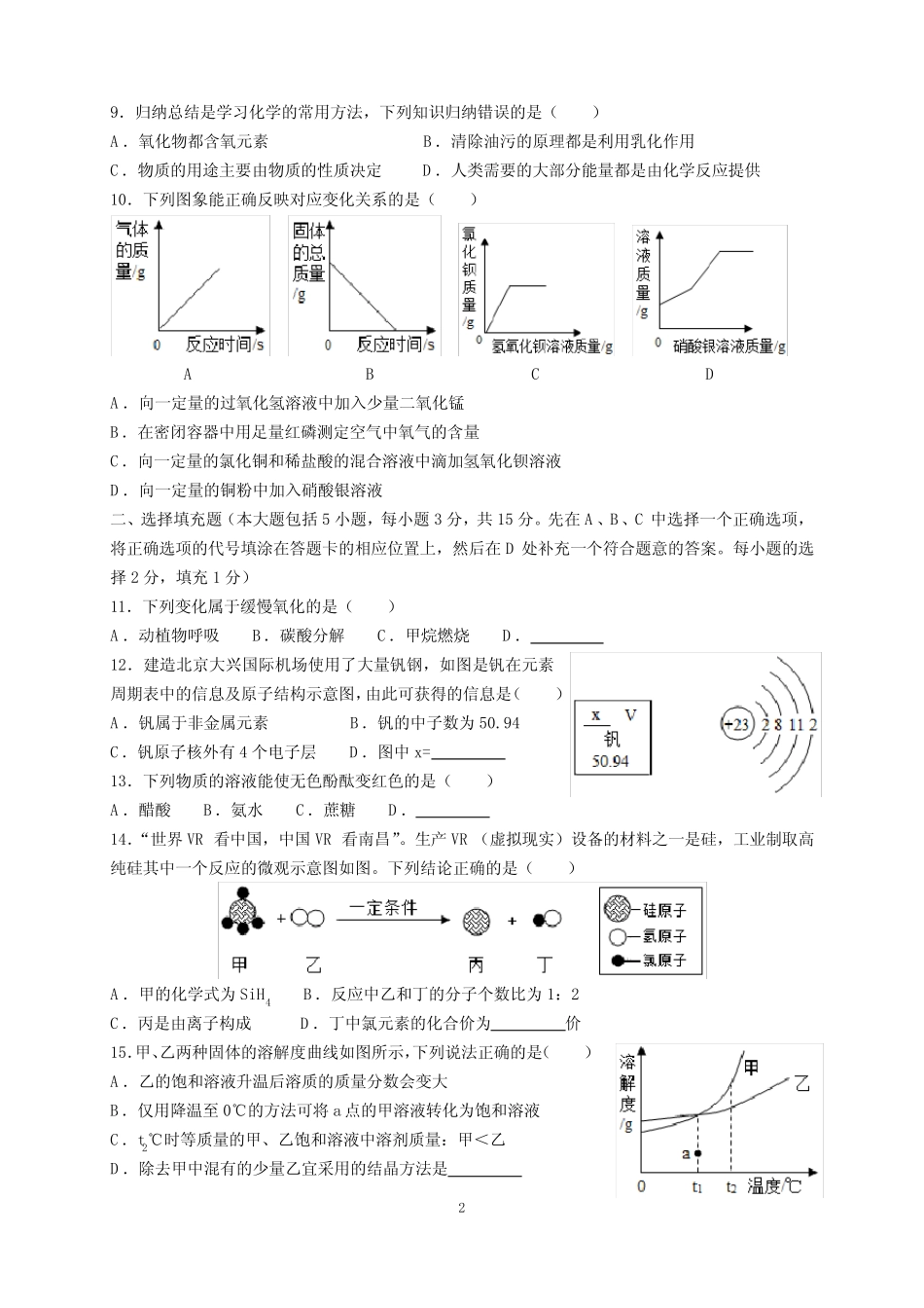 2020年江西省中考化学试题卷及参考答案(word解析版) _第2页