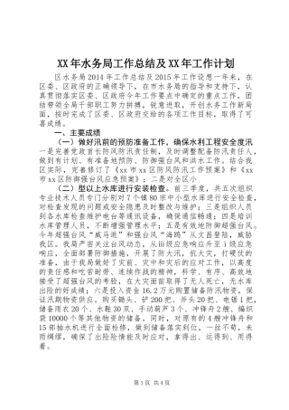 XX年水务局工作总结及XX年工作计划