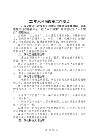 XX年水利局改革工作要点