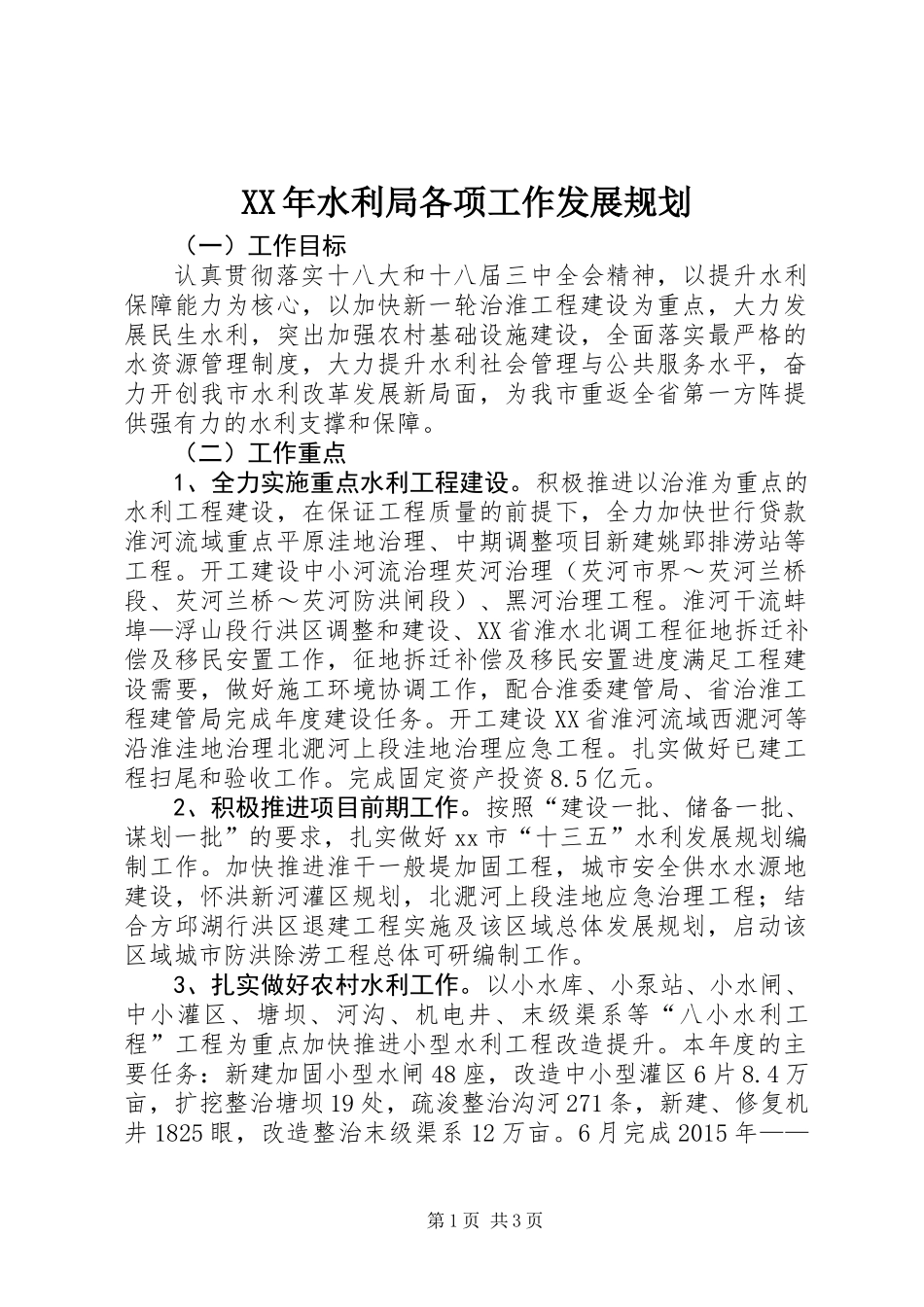 XX年水利局各项工作发展规划_第1页