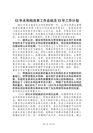 XX年水利局改革工作总结及XX年工作计划