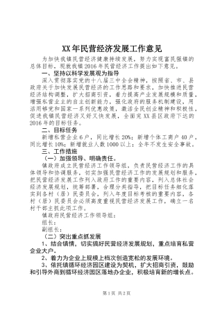 XX年民营经济发展工作意见