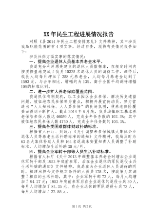 XX年民生工程进展情况报告