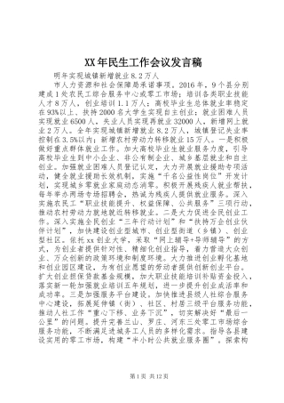 XX年民生工作会议发言稿