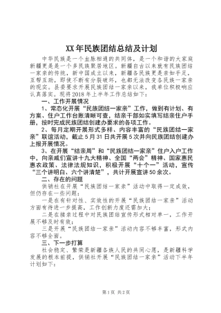 XX年民族团结总结及计划