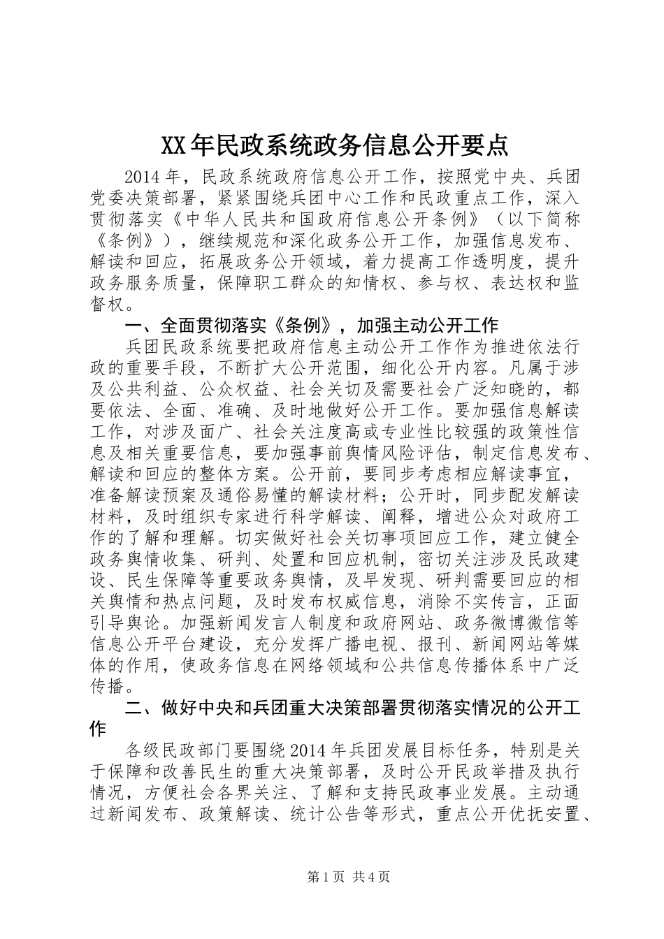 XX年民政系统政务信息公开要点_第1页