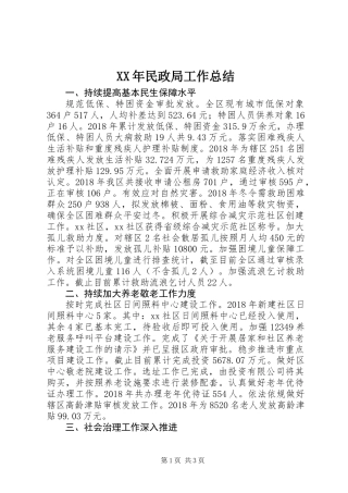 XX年民政局工作总结