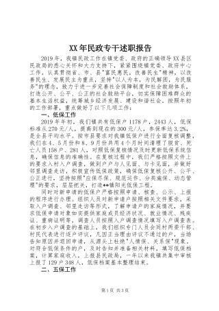 XX年民政专干述职报告