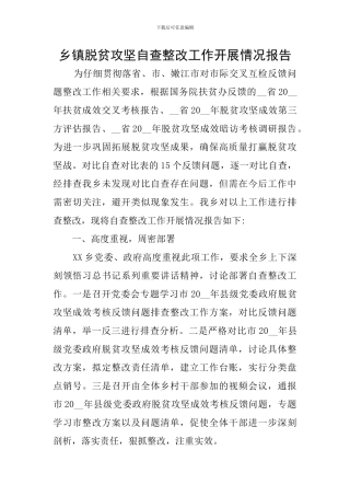 乡镇脱贫攻坚自查整改工作开展情况报告