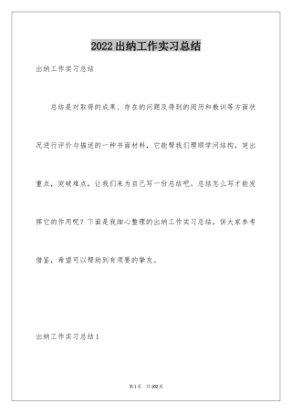 2024出纳工作实习总结