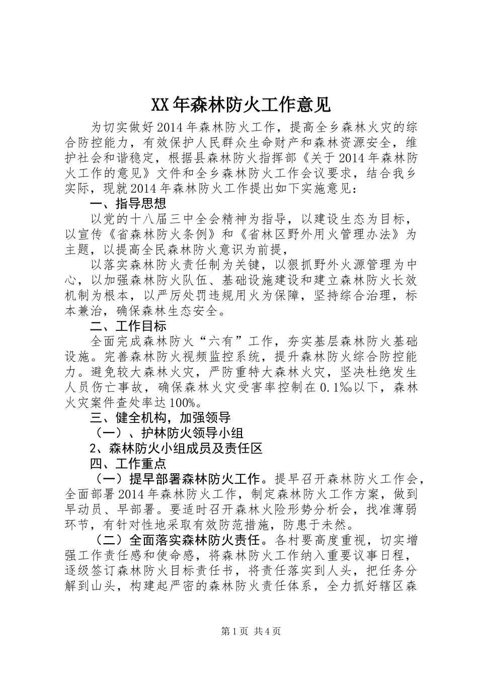 XX年森林防火工作意见 (2)_第1页