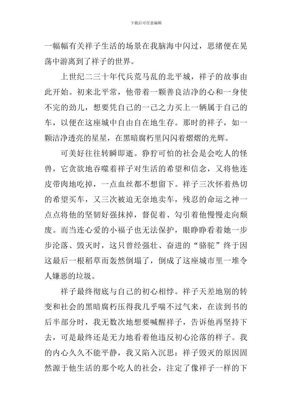 骆驼祥子读后感作文800字_第3页