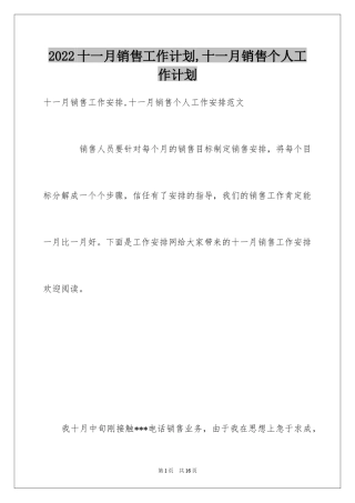 2024十一月销售工作计划,十一月销售个人工作计划