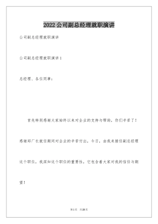 2024公司副总经理就职演讲