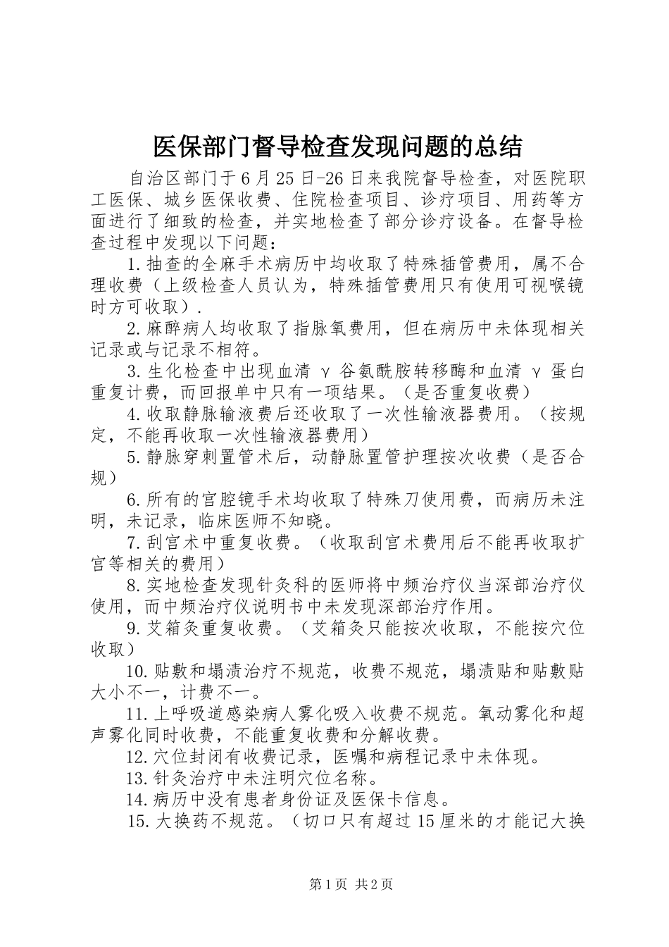 医保部门督导检查发现问题的总结_第1页