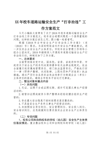XX年校车道路运输安全生产“打非治违”工作方案范文