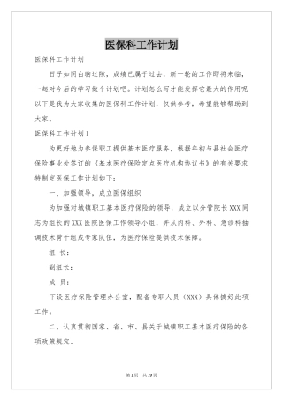 医保科工作参考计划