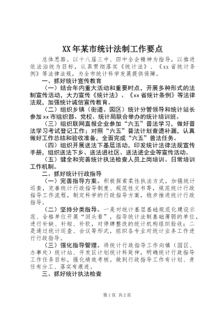 XX年某市统计法制工作要点