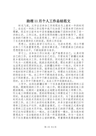 助理11月个人工作总结范文
