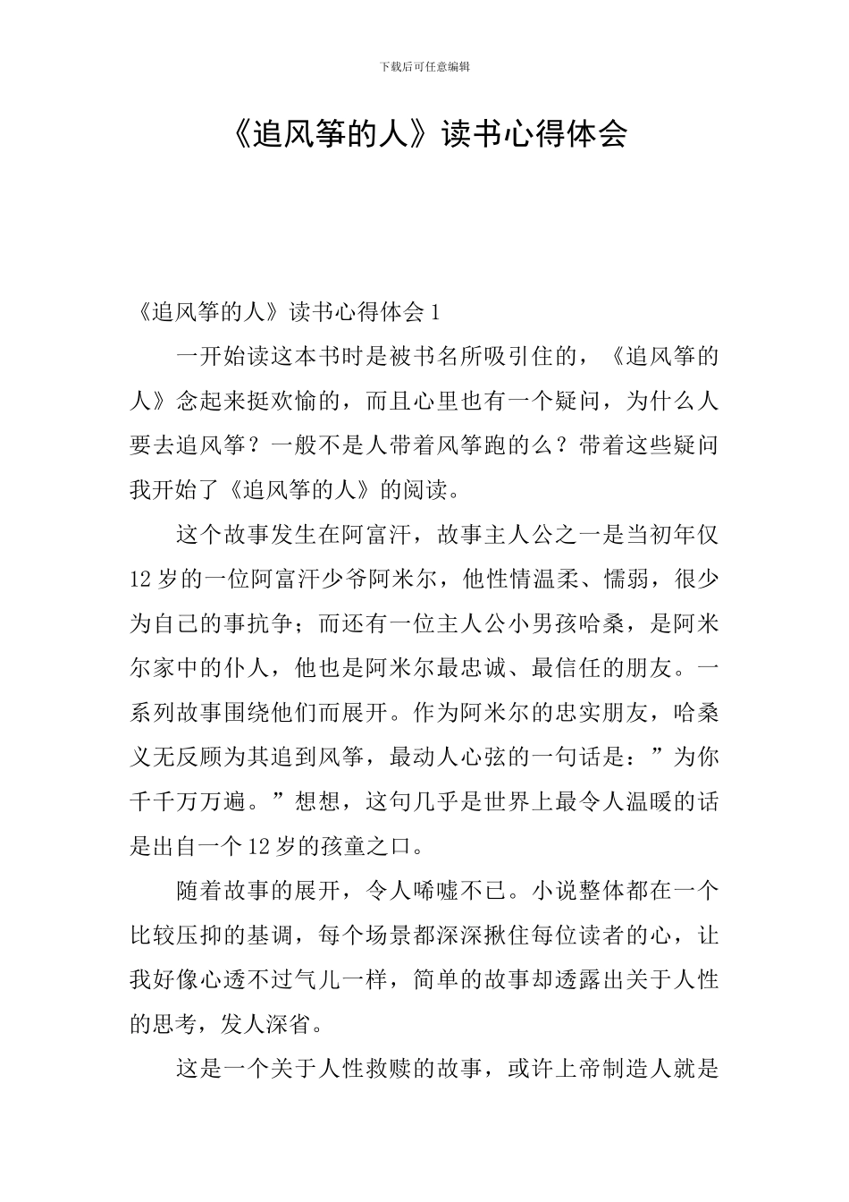《追风筝的人》读书心得体会_第1页