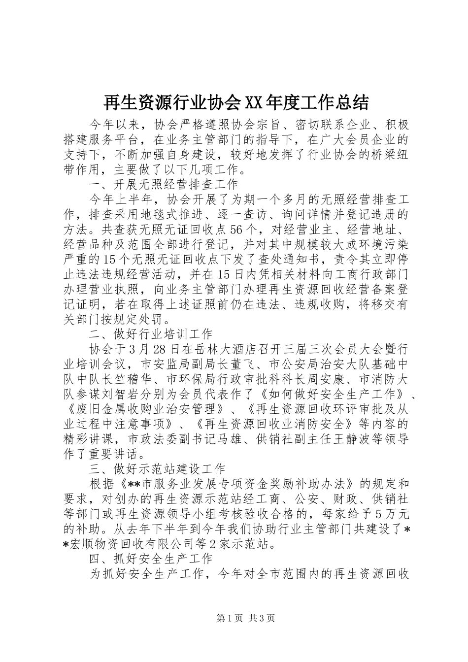 再生资源行业协会XX年度工作总结_第1页