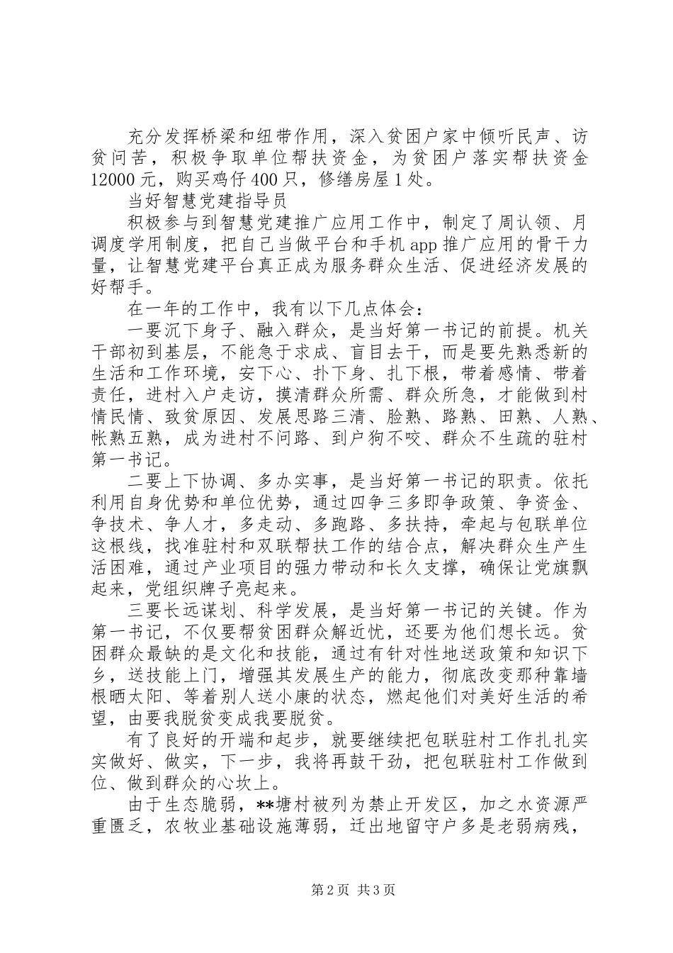 XX年村第一书记工作述职报告_第2页