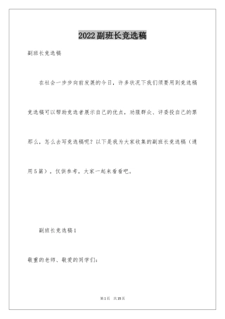 2024副班长竞选稿