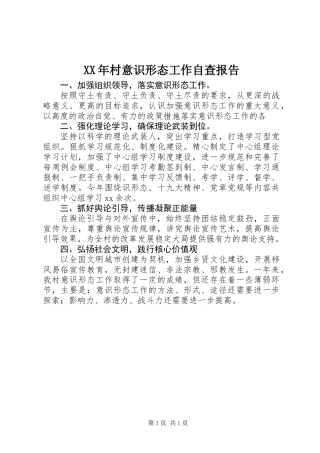 XX年村意识形态工作自查报告