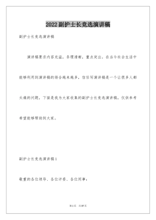 2024副护士长竞选演讲稿