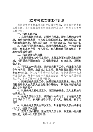 XX年村党支部工作计划