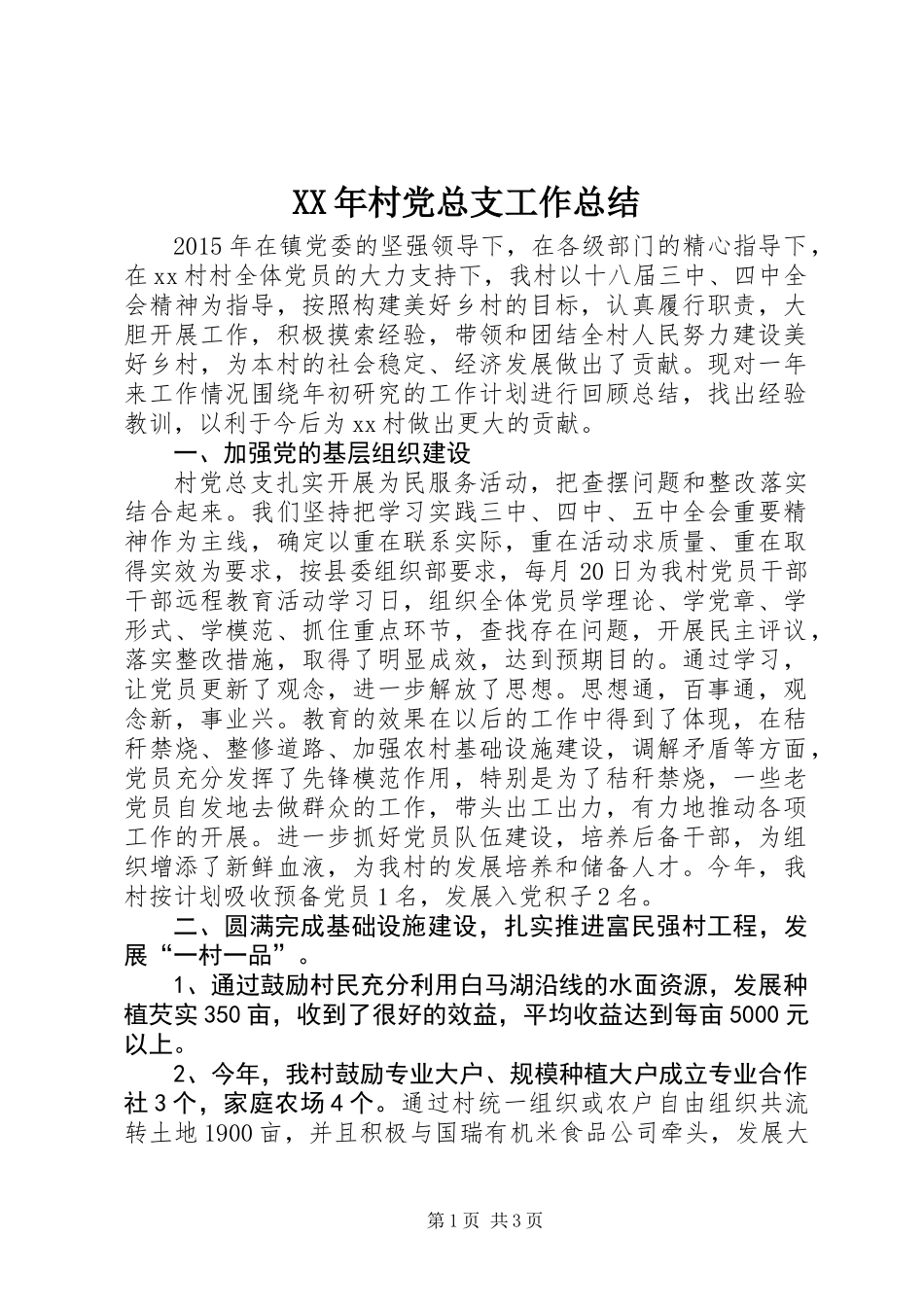 XX年村党总支工作总结_第1页
