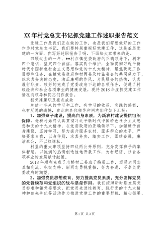 XX年村党总支书记抓党建工作述职报告范文
