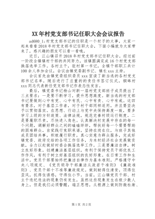 XX年村党支部书记任职大会会议报告