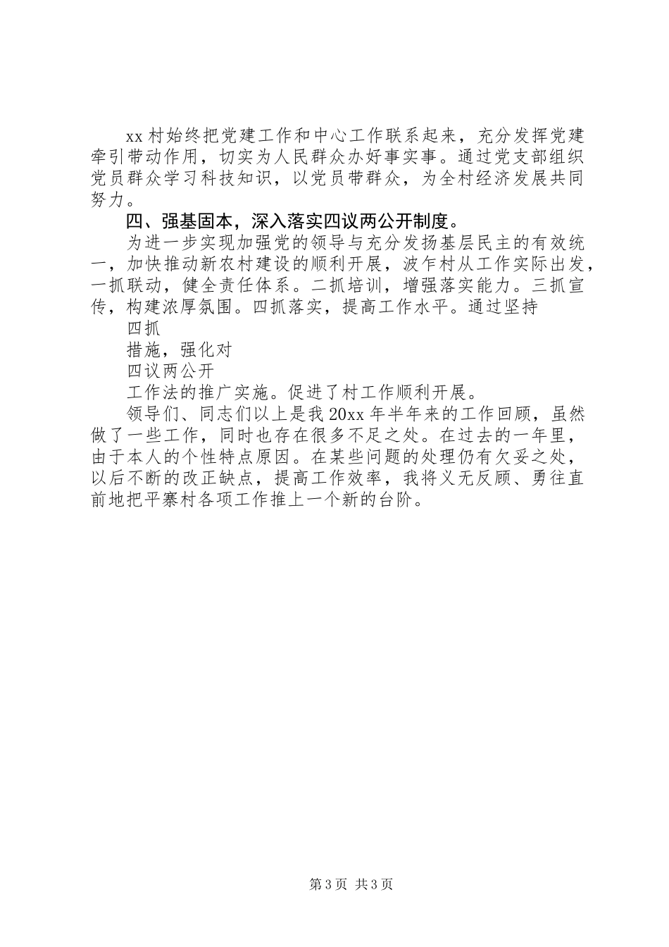 XX年村书记述职报告_第3页