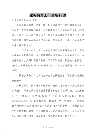 业务员月工作参考总结15篇