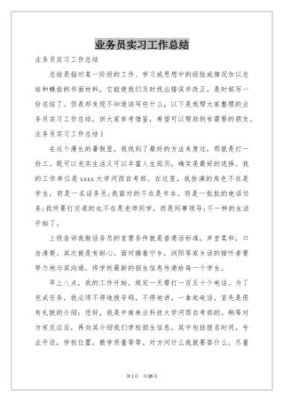 业务员实习工作参考总结