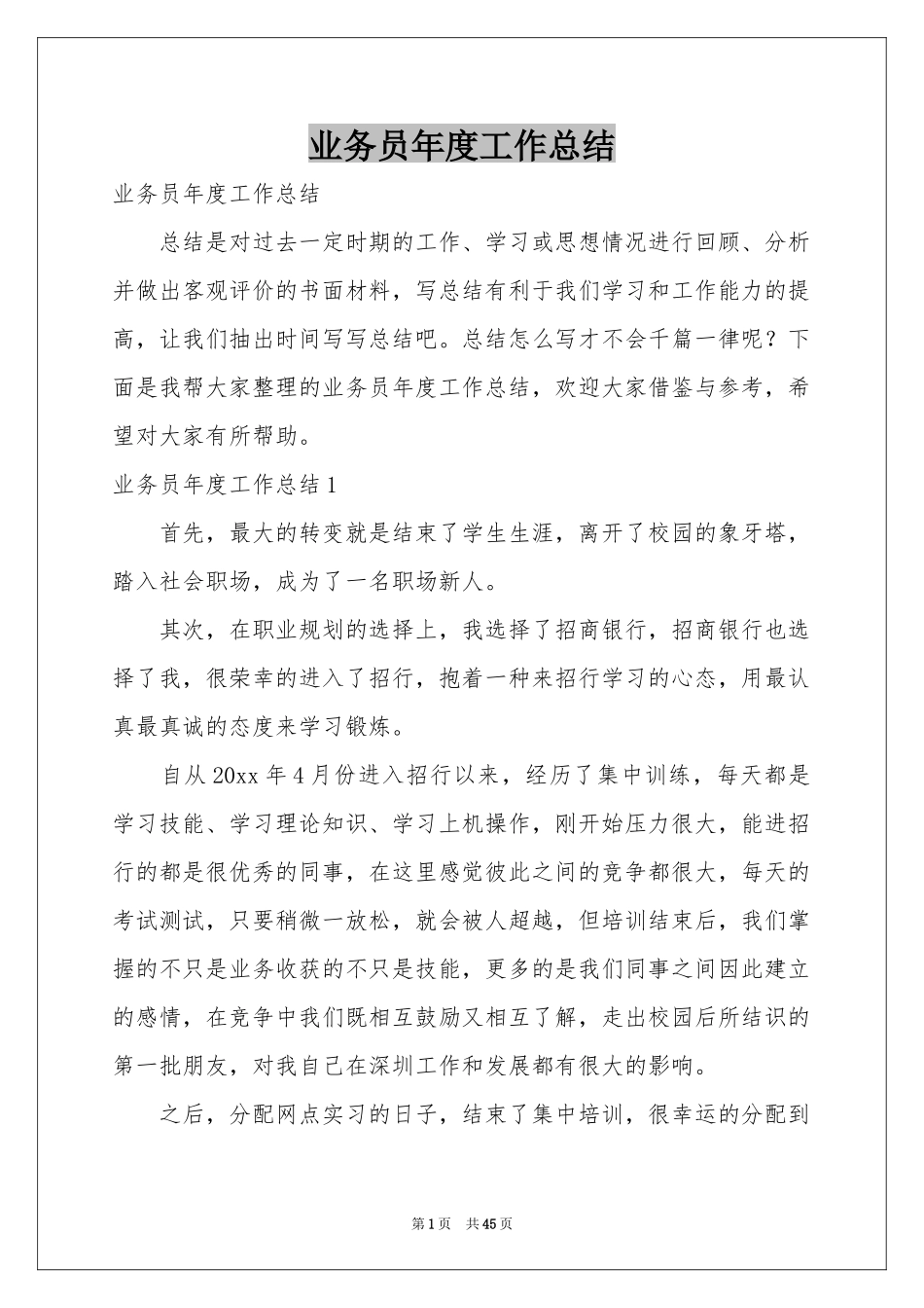 业务员年度工作参考总结_第1页