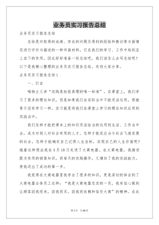 业务员实习报告参考总结